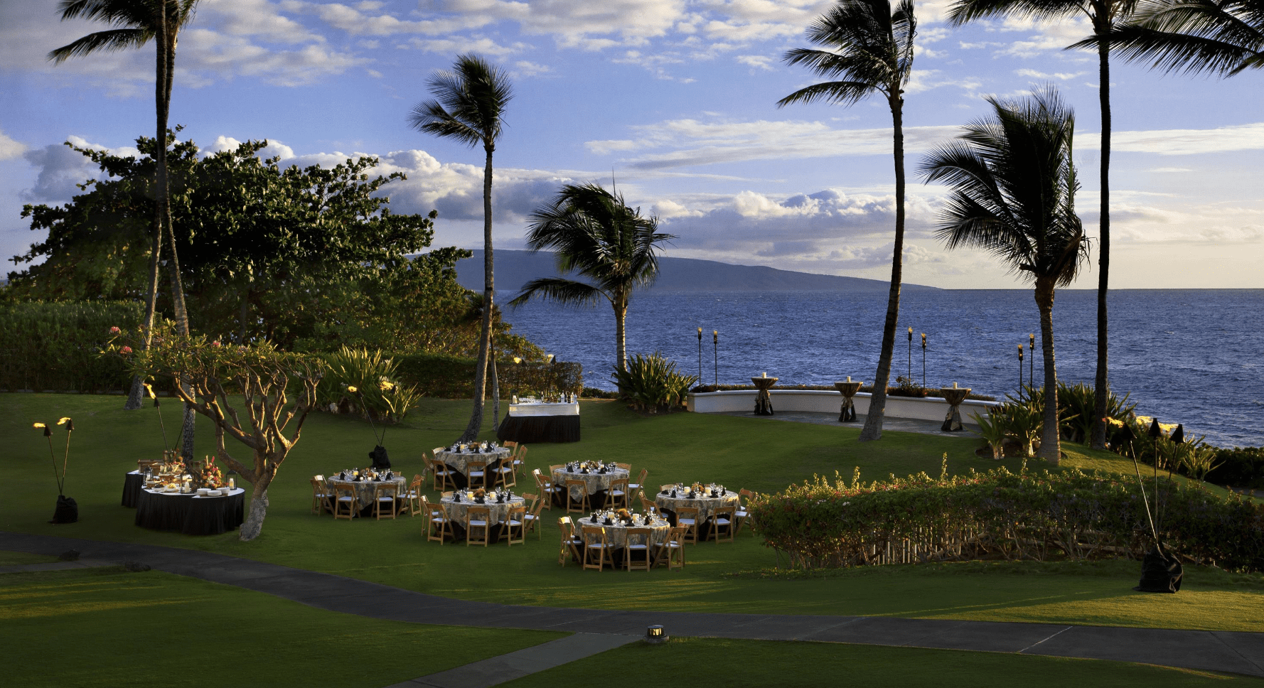 round tables set up on lawn
