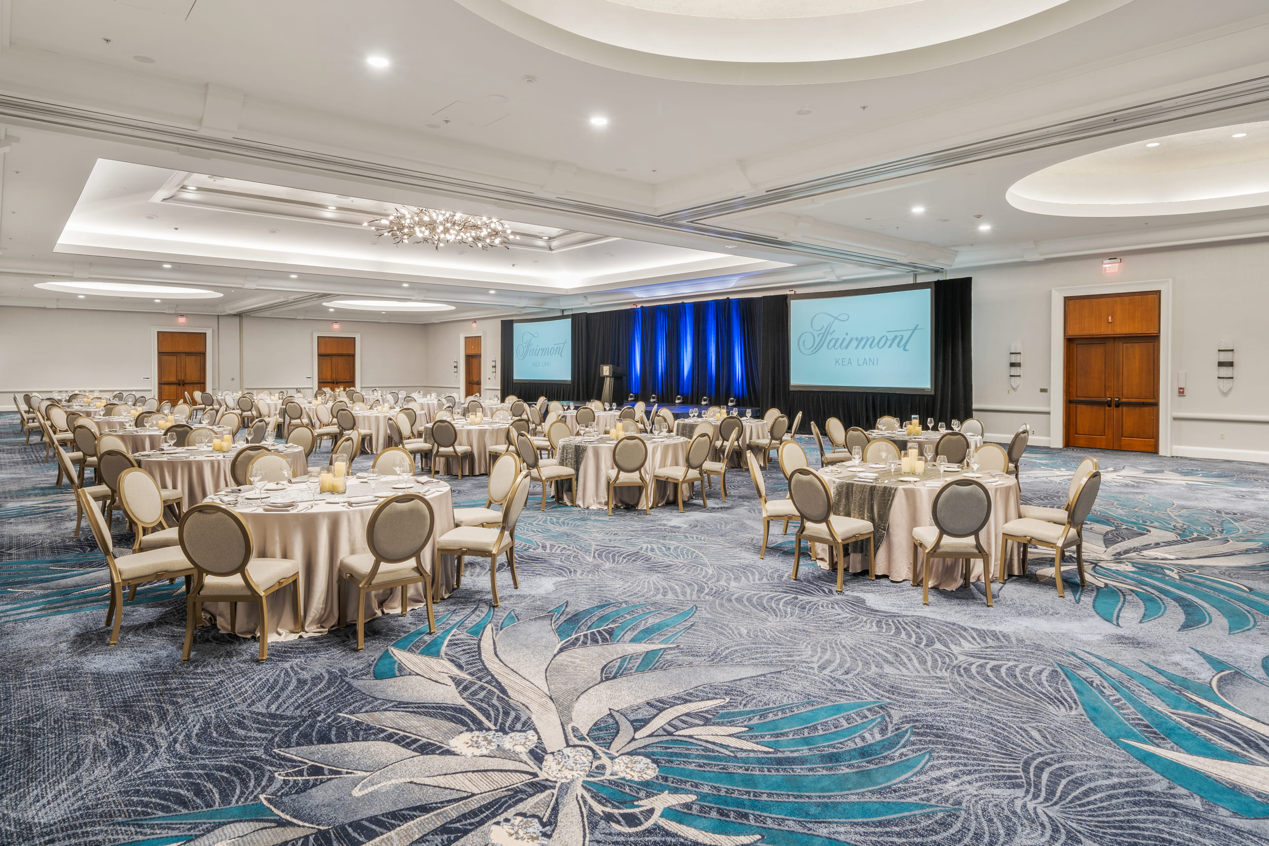 large room set up for a presentation