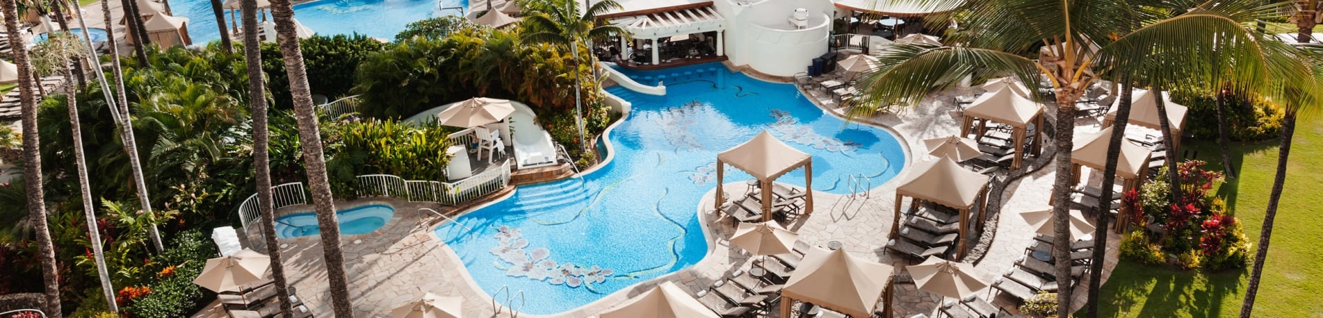 areal shot of two pools connected by a water slide