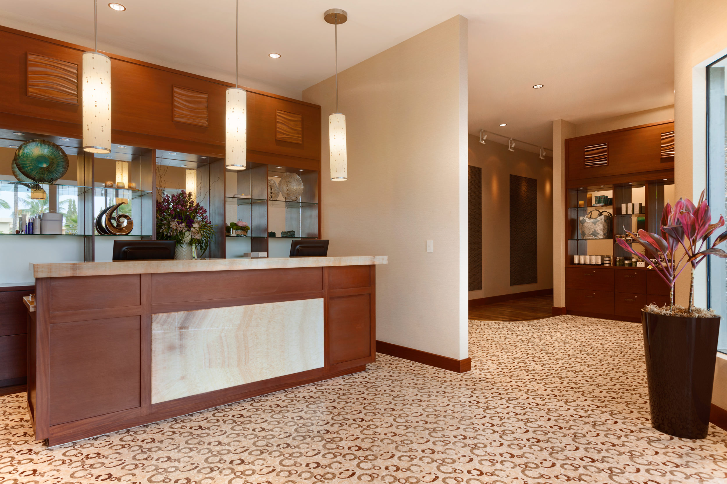 spa front desk and product shop