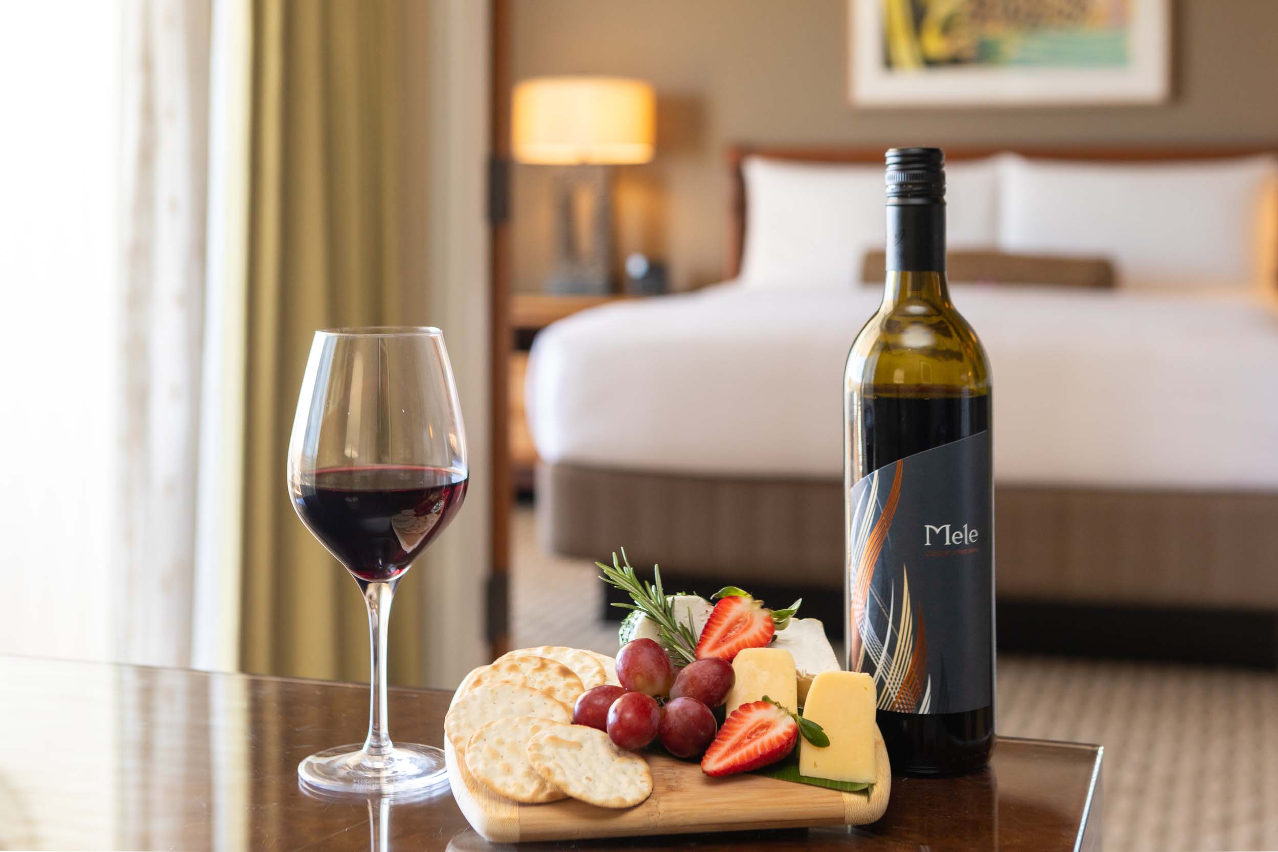 wine and small cheese board in the room