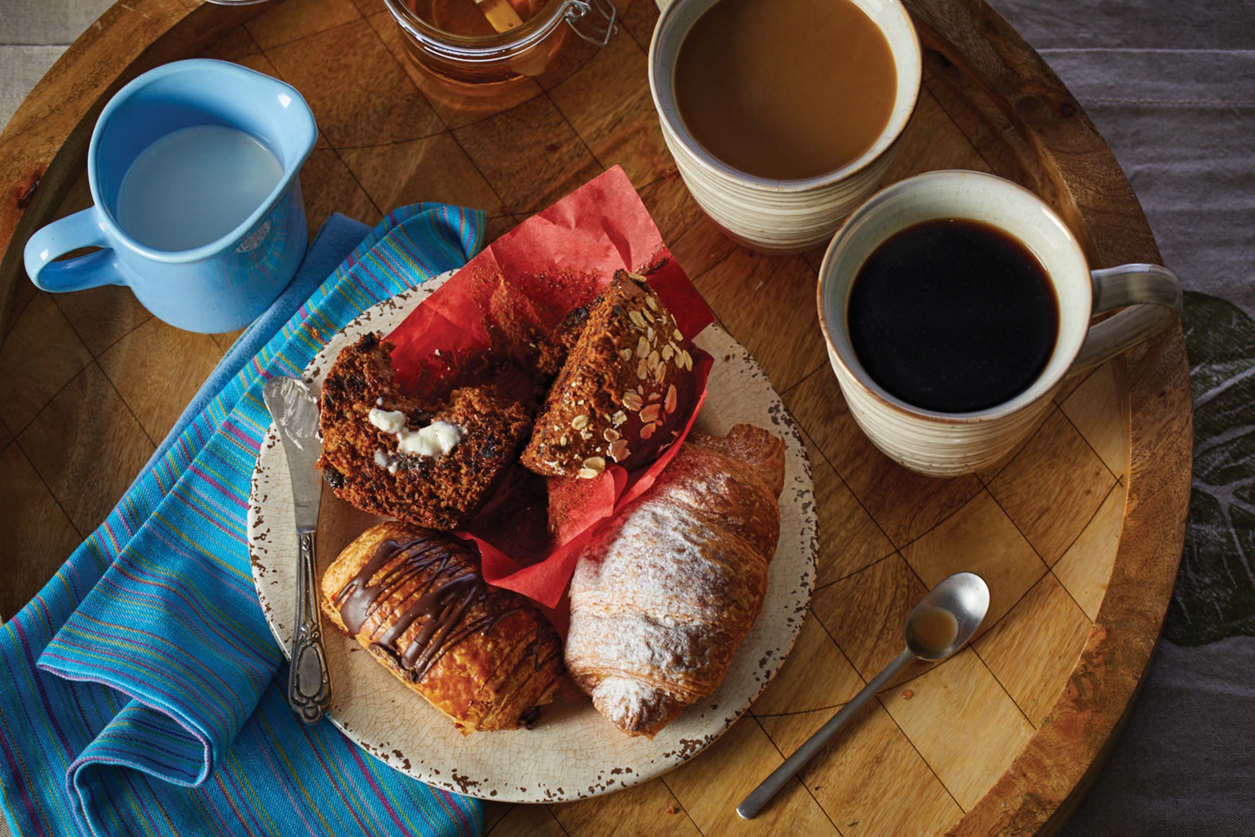 breakfast pastries and coffee tablescape