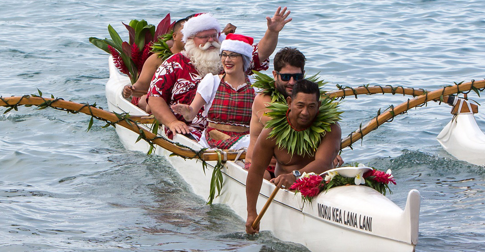santa in a canoe
