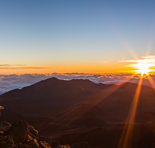 Sunset over mountain peak