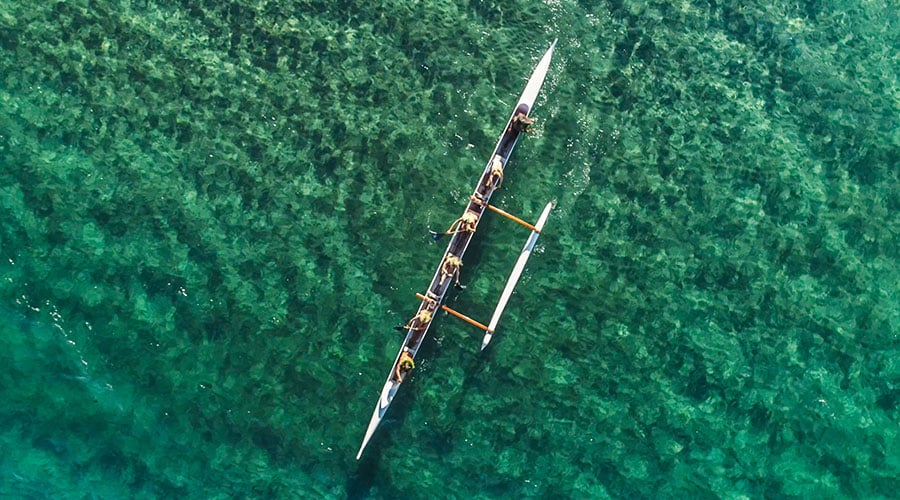 aerial view of an outrigger canoe