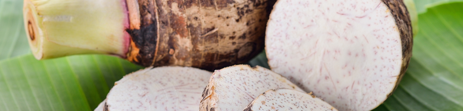 taro root on banana leaf
